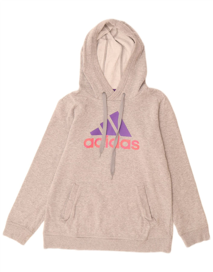 Pulover cu glugă grafic Adidas pentru femei UK 12 Gri mediu