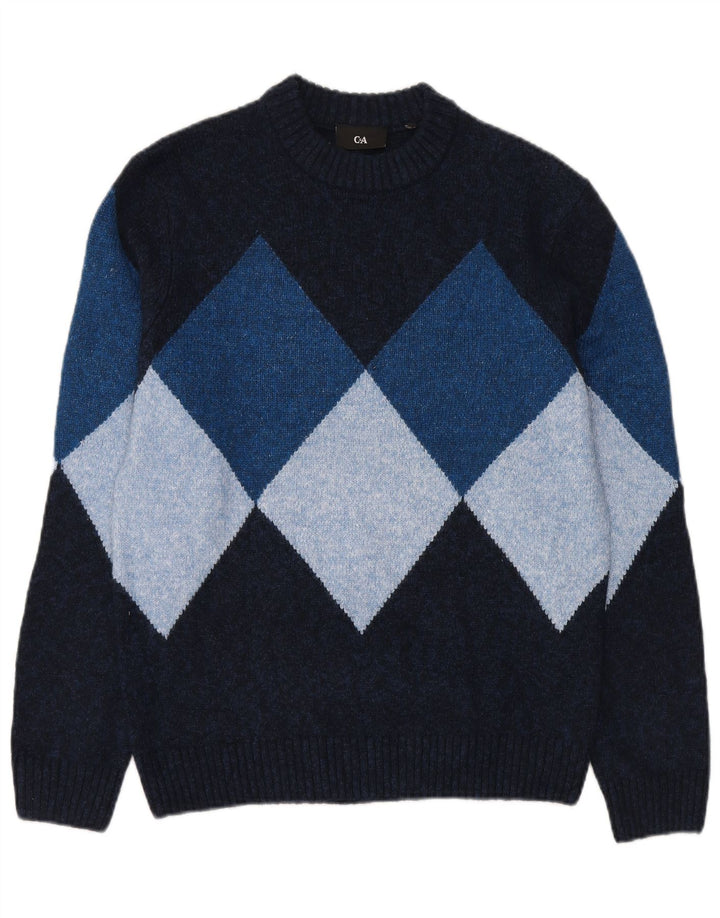 C & A Pulover pentru bărbați cu decolteu rotund Mic bleumarin Argyle/Diamond