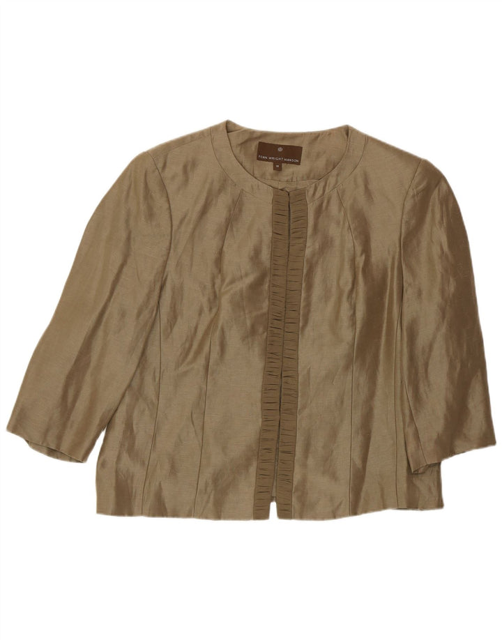FENN WRIGHT MANSON Womens 3/4 Sleeve Blazer Jacket UK 18 XL Brown Linen