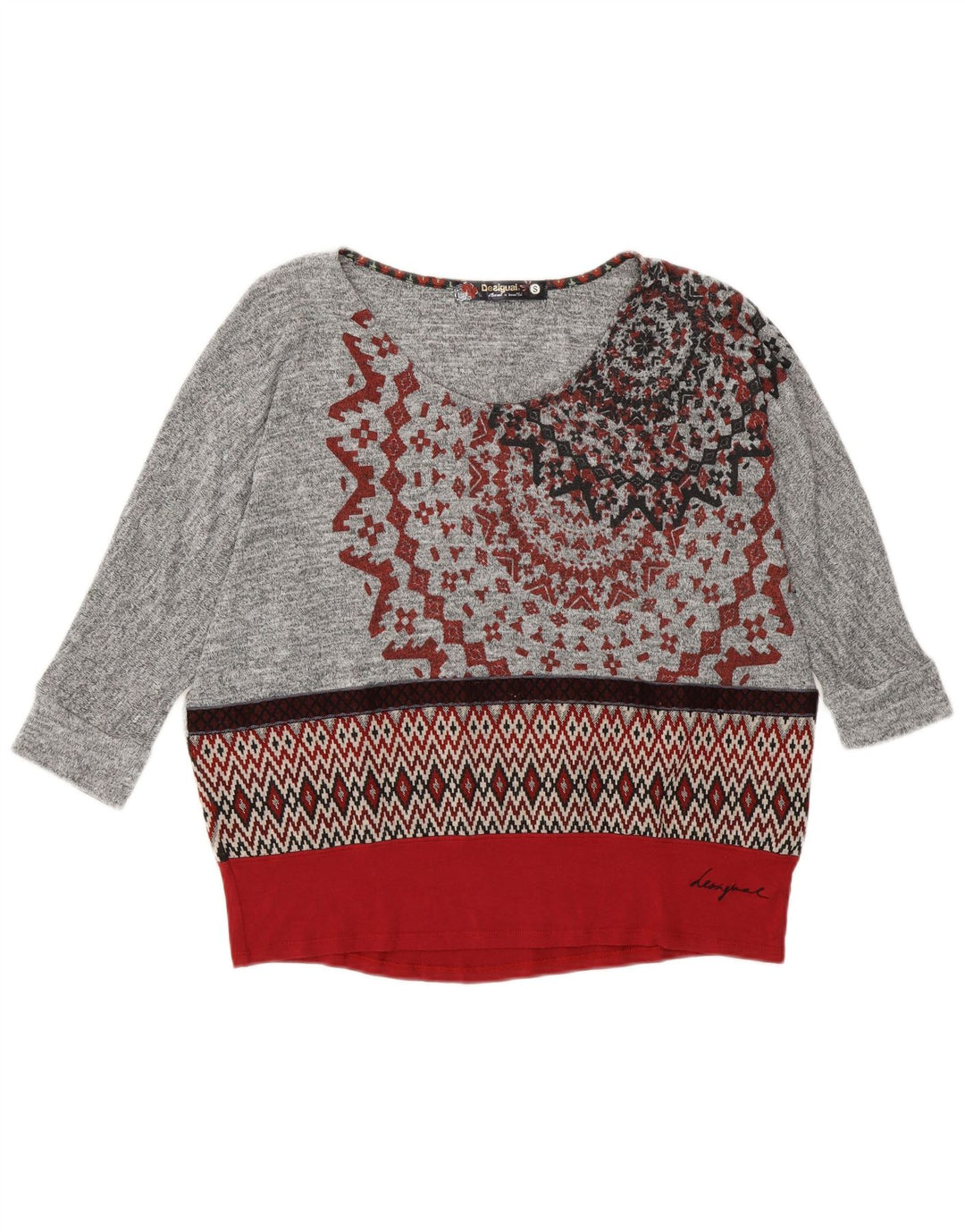 DESIGUAL Womens Oversized Boat Neck Jumper Sweater UK 10 Small Grey