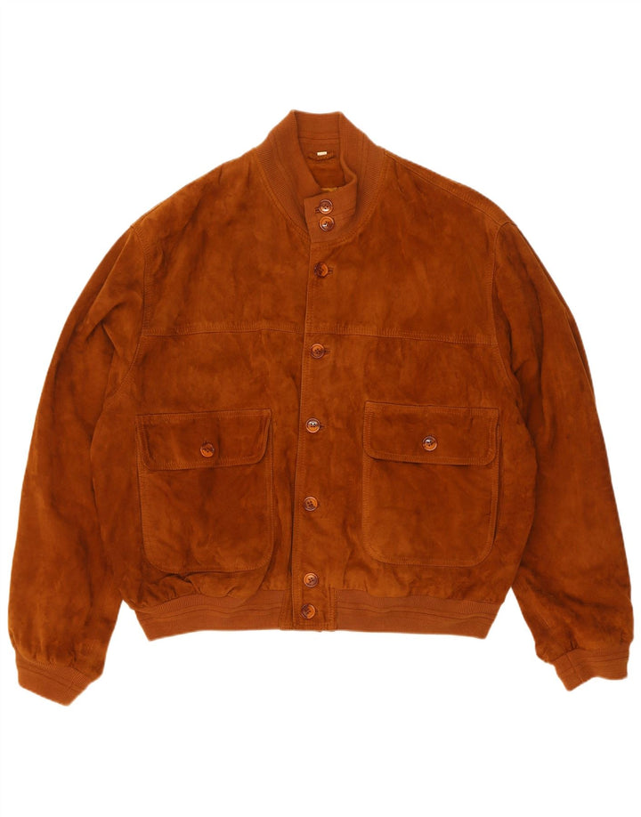 Bomber vintage pentru bărbați din piele intoarsa IT 50 mare, maro, din piele