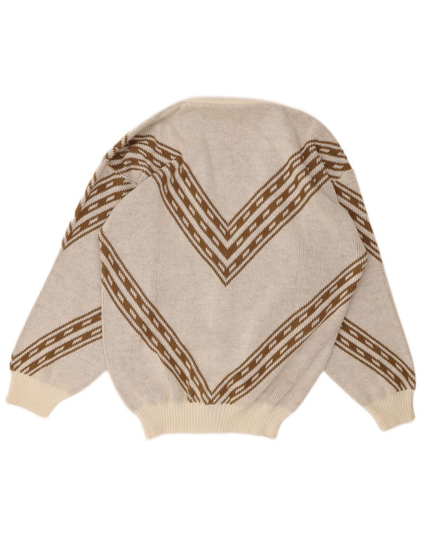 Cardigan vintage pentru bărbați, XL, alb, geometric, acrilic