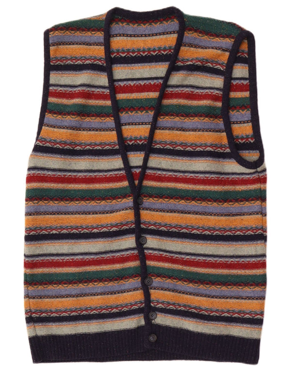 Cardigan Vintage fără mâneci pentru bărbați, lână cu dungi medii, multicolore