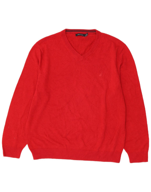 Pulover Nautica pentru bărbați cu decolteu în V, XL, bumbac roșu