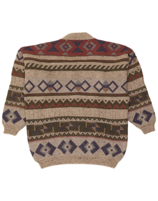 Cardigan Vintage pentru bărbați, lână geometrică, multicoloră, mare