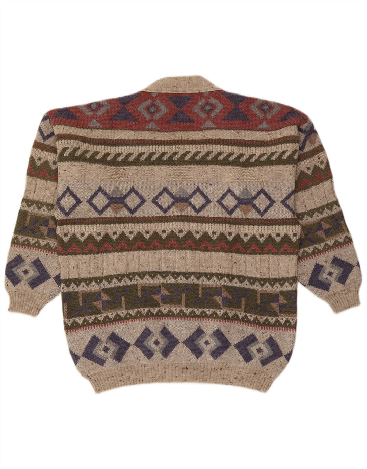 Cardigan Vintage pentru bărbați, lână geometrică, multicoloră, mare