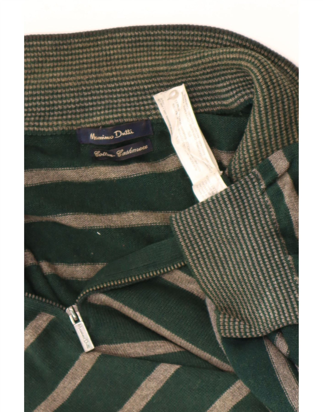 Pulover Massimo Dutti pentru bărbați, cu fermoar și gât, din bumbac cu dungi verzi mari