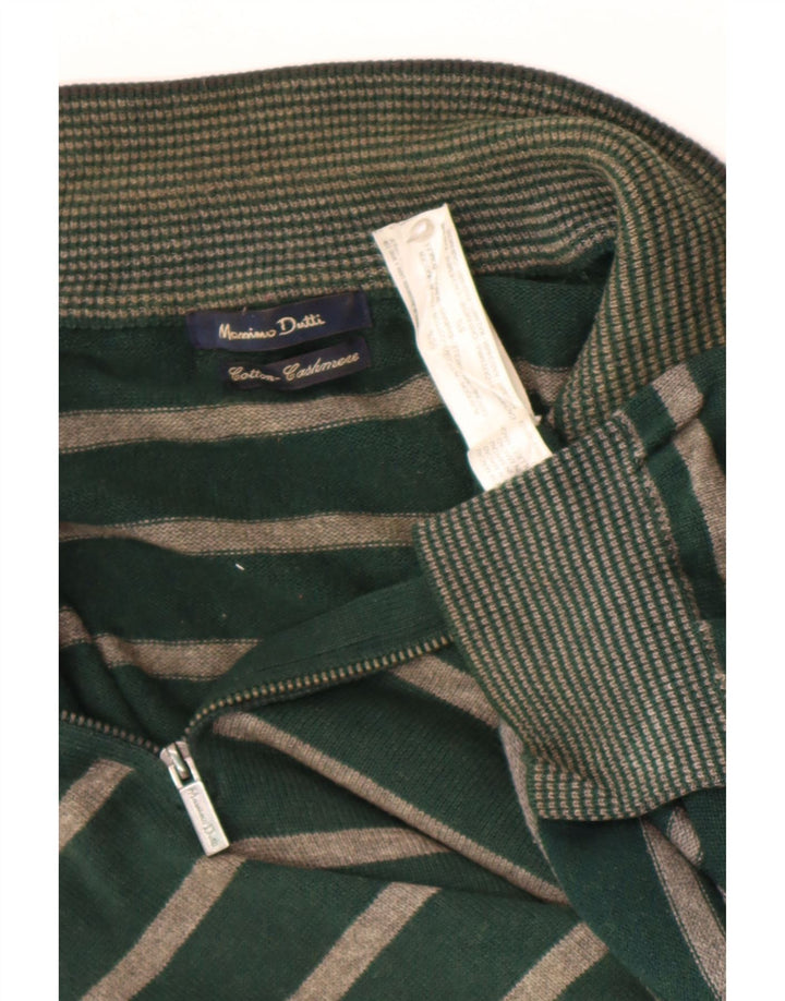 Pulover Massimo Dutti pentru bărbați, cu fermoar și gât, din bumbac cu dungi verzi mari