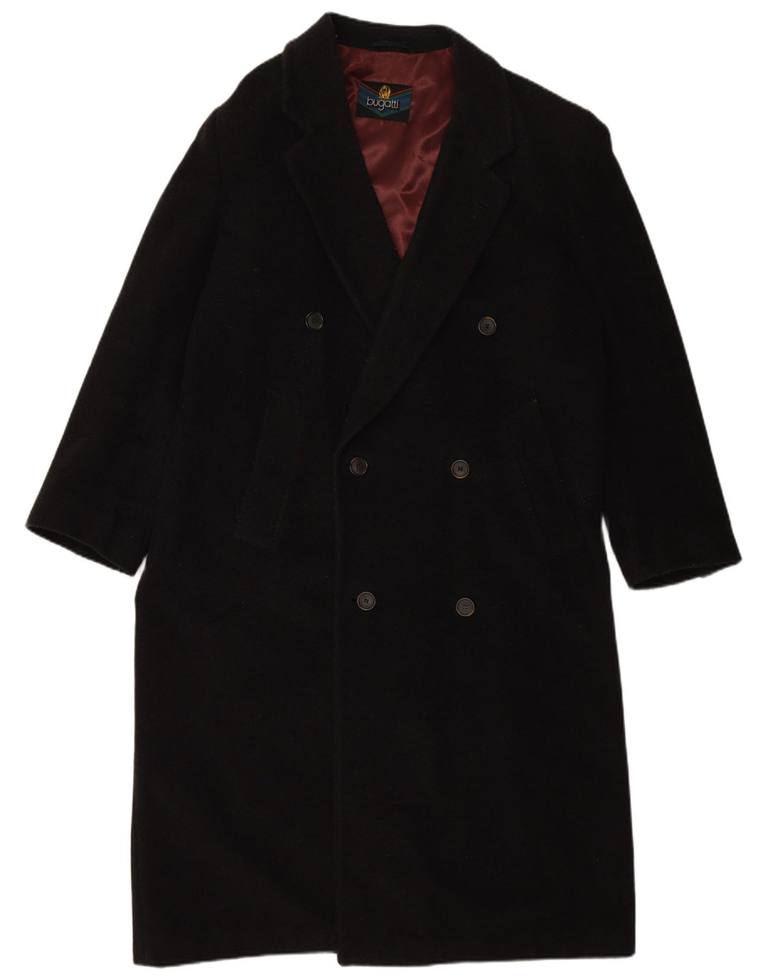 BUGATTI Palton dublu pentru bărbați, cu tăiere lentă, IT 48, lână neagră medie