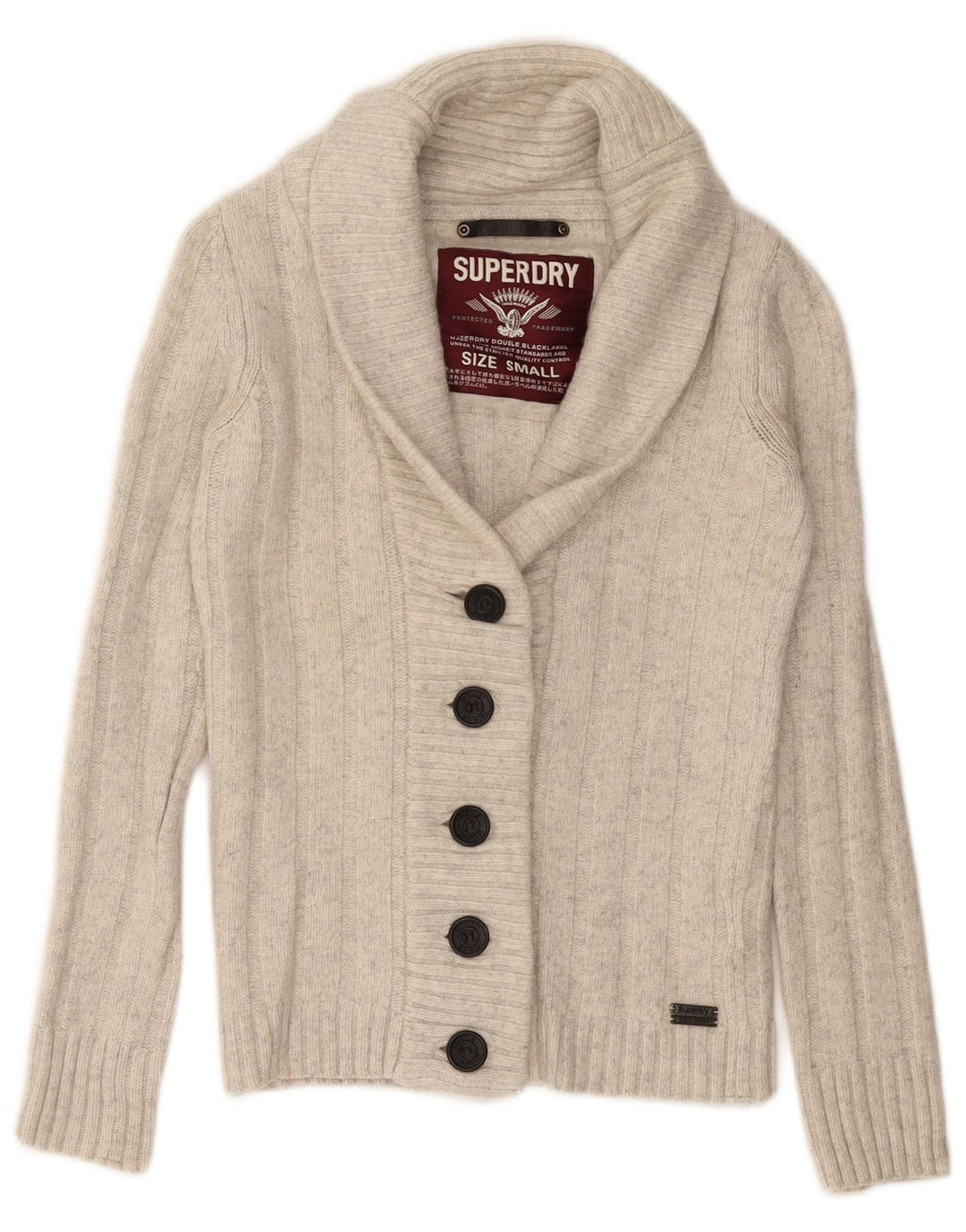 Pulover cardigan pentru femei SUPERDRY UK 10 mic din lână albă