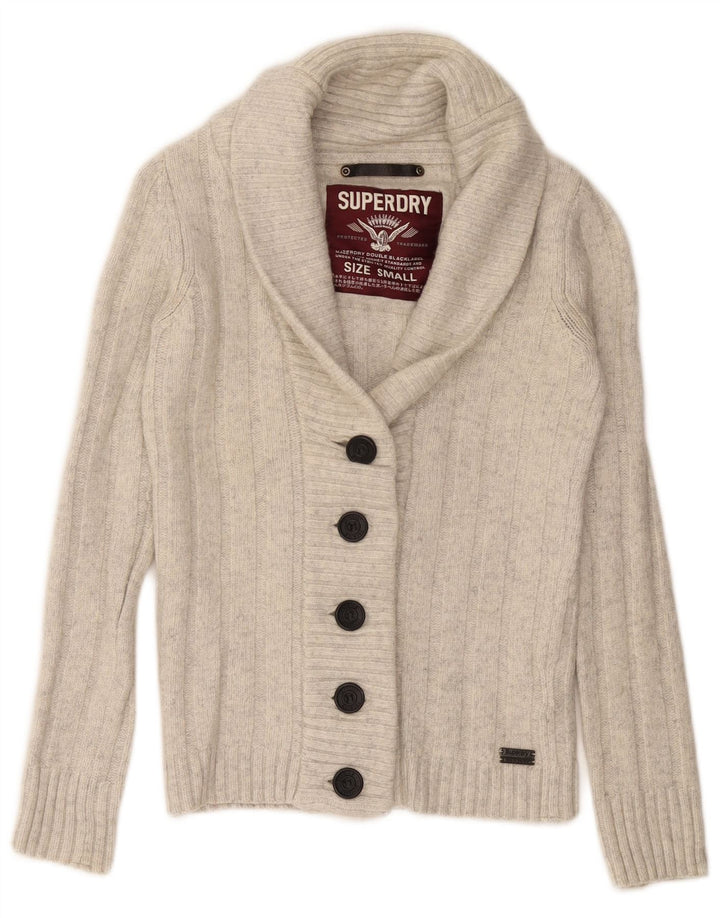 Pulover cardigan pentru femei SUPERDRY UK 10 mic din lână albă