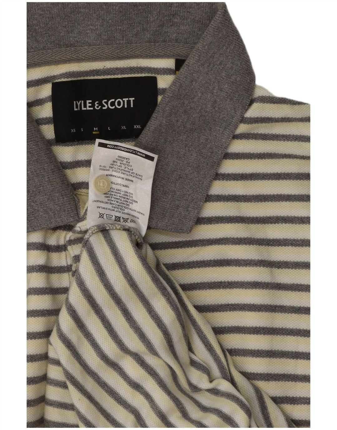 Tricou polo pentru bărbați Lyle & Scott, bumbac cu dungi alb, mediu