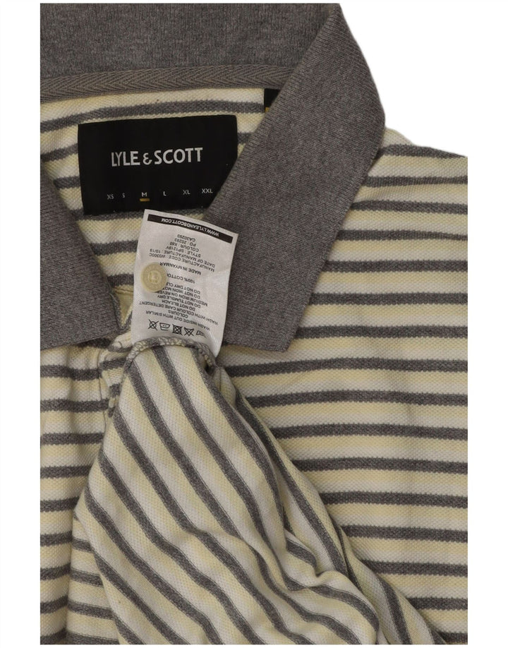 Tricou polo pentru bărbați Lyle & Scott, bumbac cu dungi alb, mediu