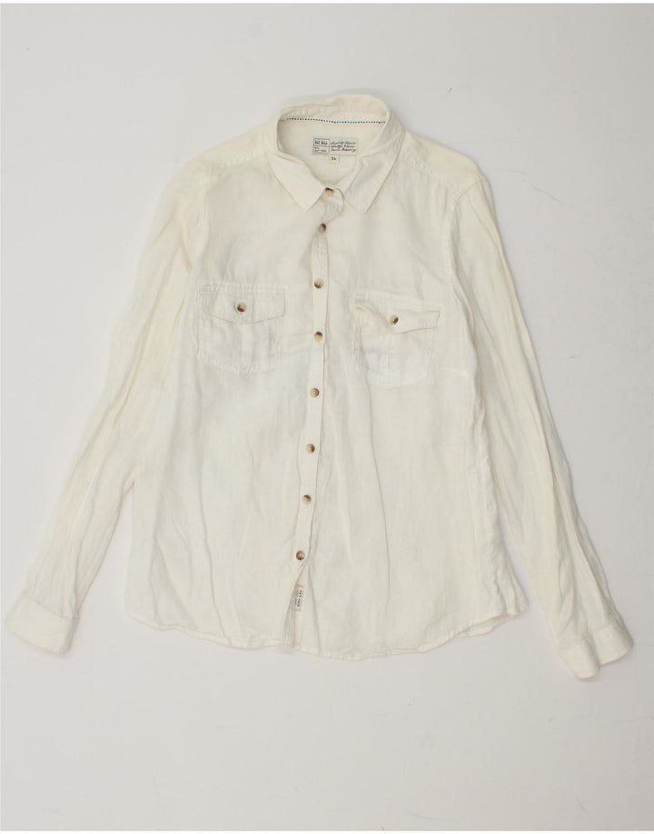 Cămașă FAT FACE pentru femei UK 14 Medium Off White Linen