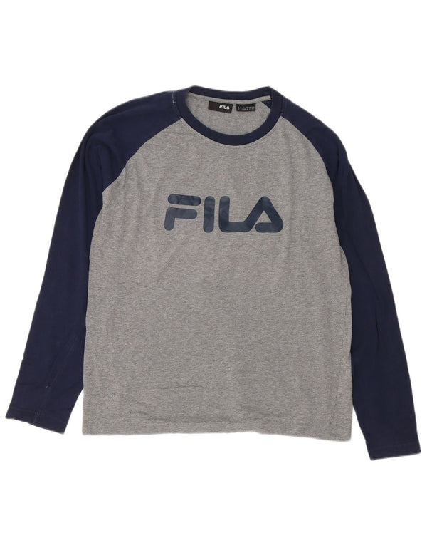 Top grafic pentru bărbați Fila cu mânecă lungă, gri mic, bumbac color bloc