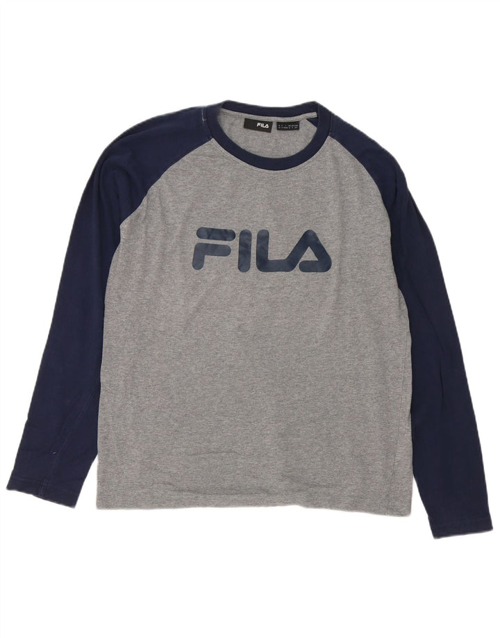 Top grafic pentru bărbați Fila cu mânecă lungă, gri mic, bumbac color bloc