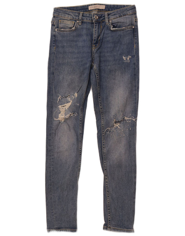 Blugi skinny distressed pentru femei Zara EU 34 2XS L24 L27 Bumbac albastru