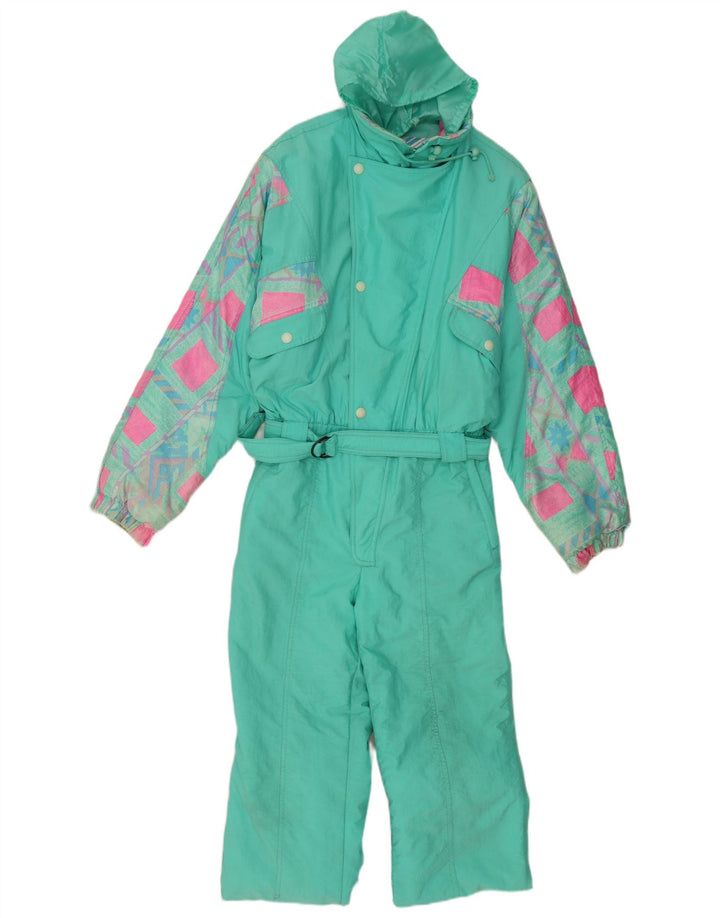 C.KEER Salopetă de schi pentru bărbați cu glugă mare turcoaz geometric