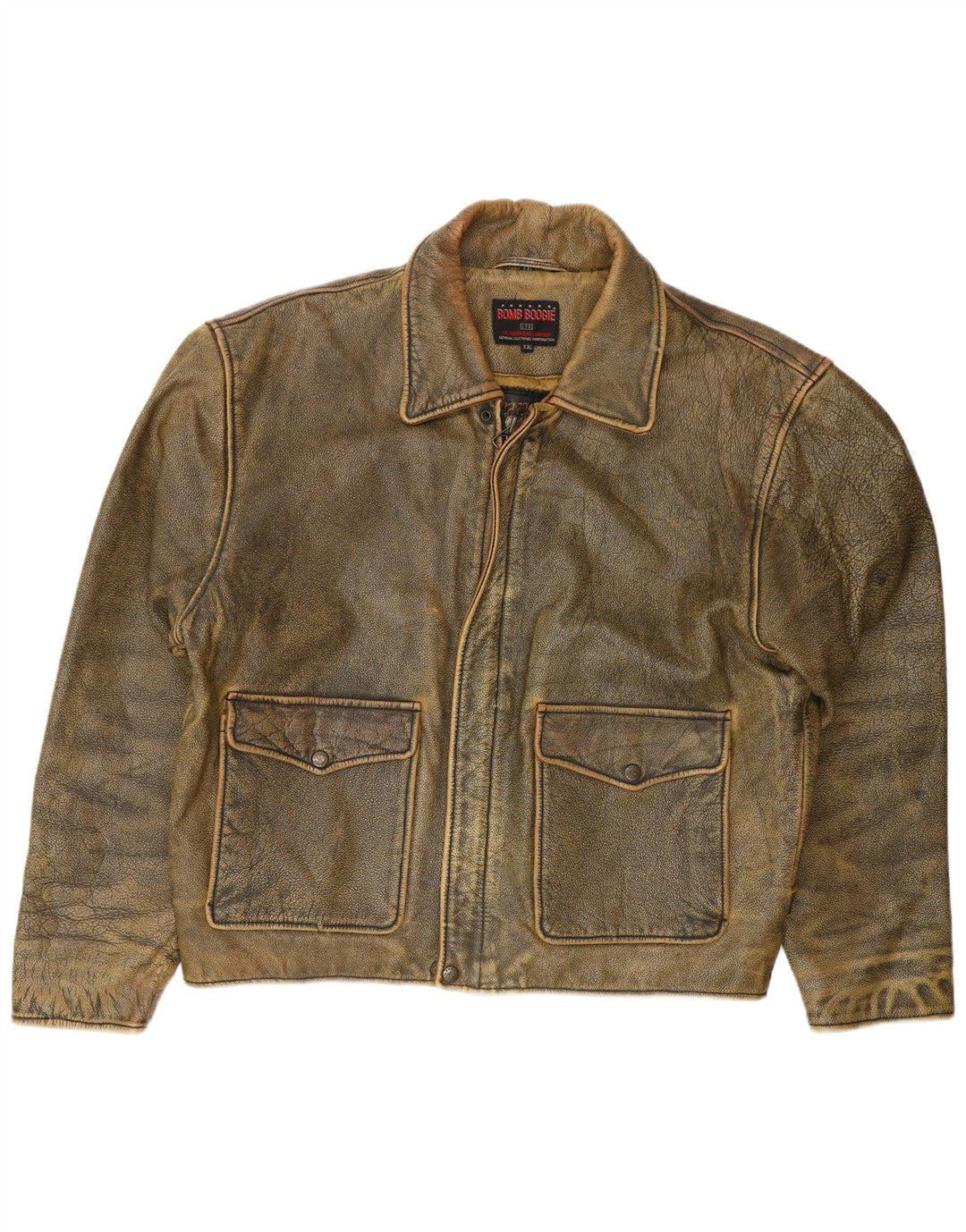 Jachetă din piele pentru bărbați BOMB BOOGIE UK 44 2XL maro, motociclist din piele