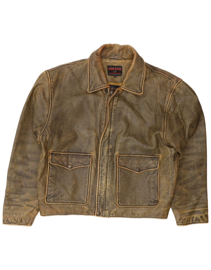 Jachetă din piele pentru bărbați BOMB BOOGIE UK 44 2XL maro, motociclist din piele