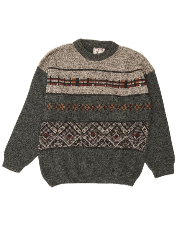 Pulover vintage pentru bărbați cu gât roșu IT 50 Medium Gri Geometric