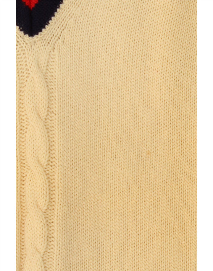 VINTAGE Mens V-Neck Jumper Sweater Small Beige Wool Vintage Vintage and Second-Hand Vintage from Messina Hembry 