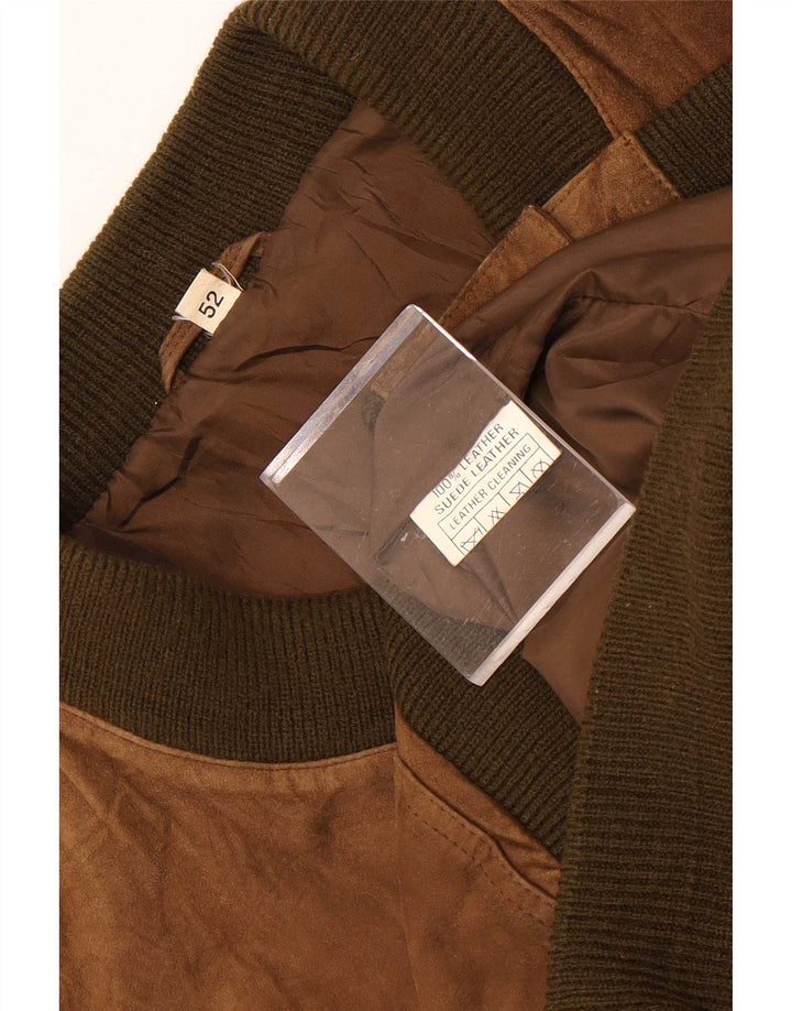 Geaca Bomber din piele intoarsa pentru barbati vintage IT 52 XL din piele maro