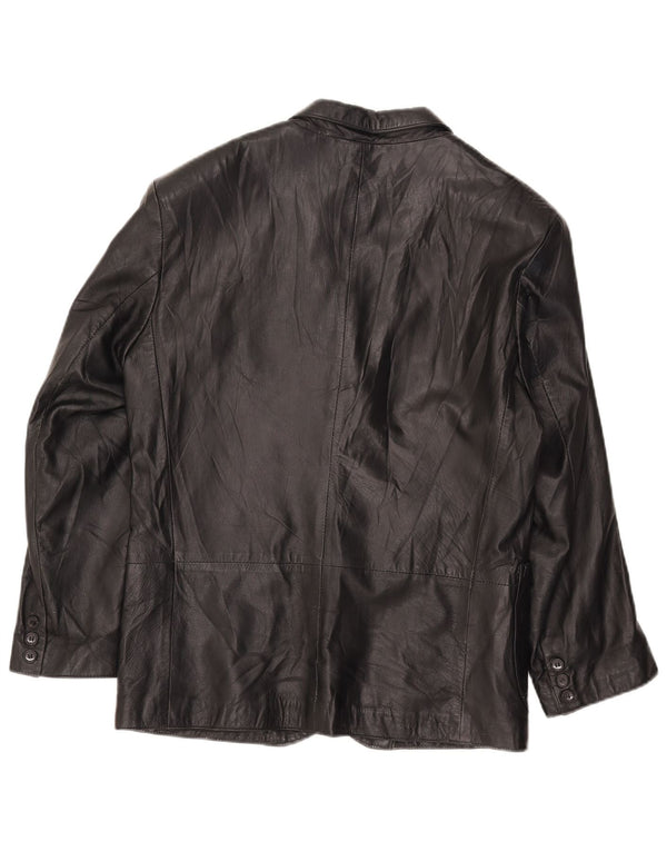 Jachetă vintage din piele cu 3 nasturi pentru femei IT 42 Medium Black
