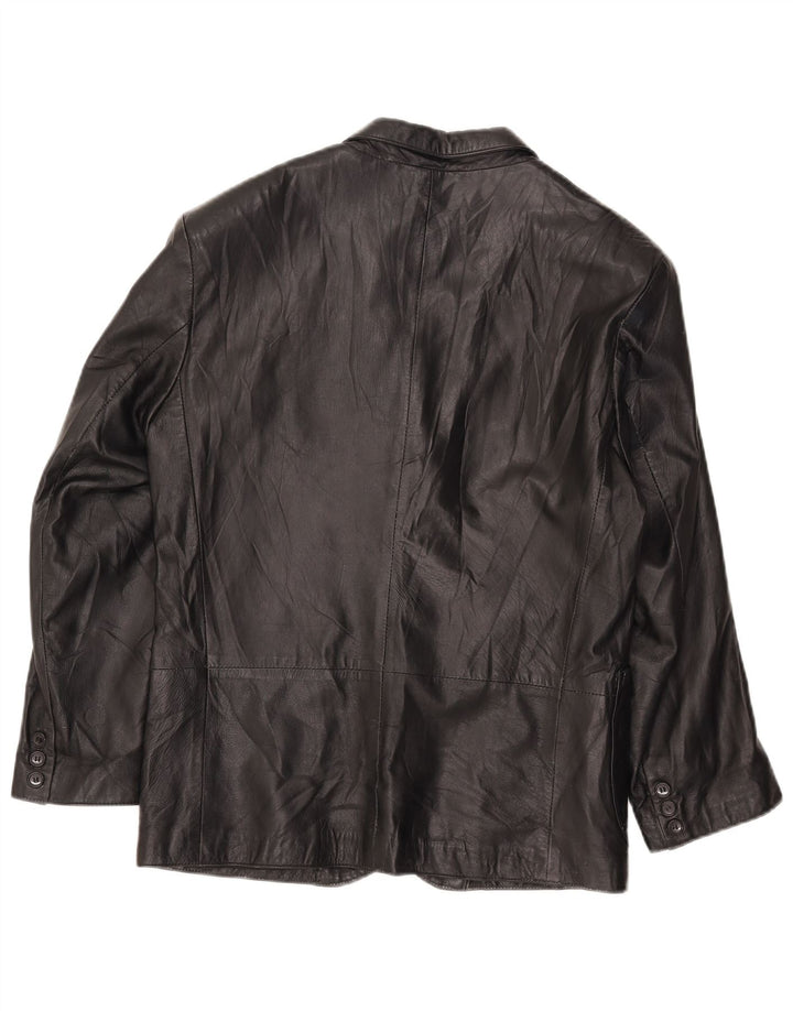 Jachetă vintage din piele cu 3 nasturi pentru femei IT 42 Medium Black