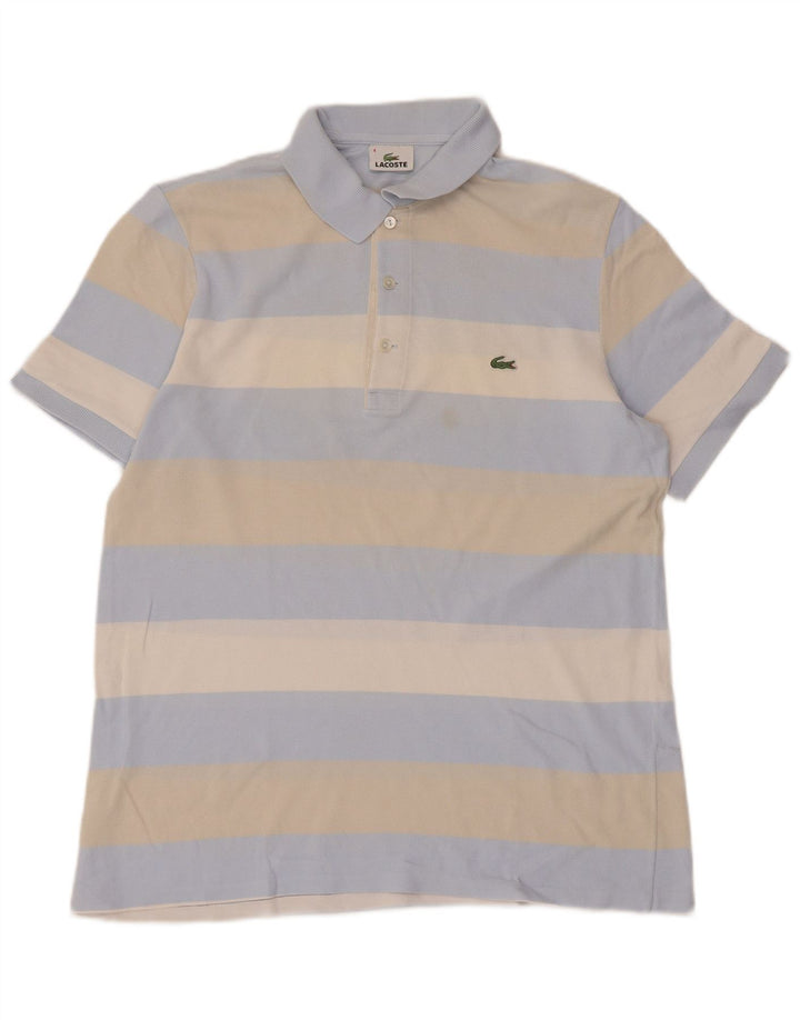 Tricou polo LACOSTE pentru bărbați, mărimea 4, bumbac cu dungi albastre medii