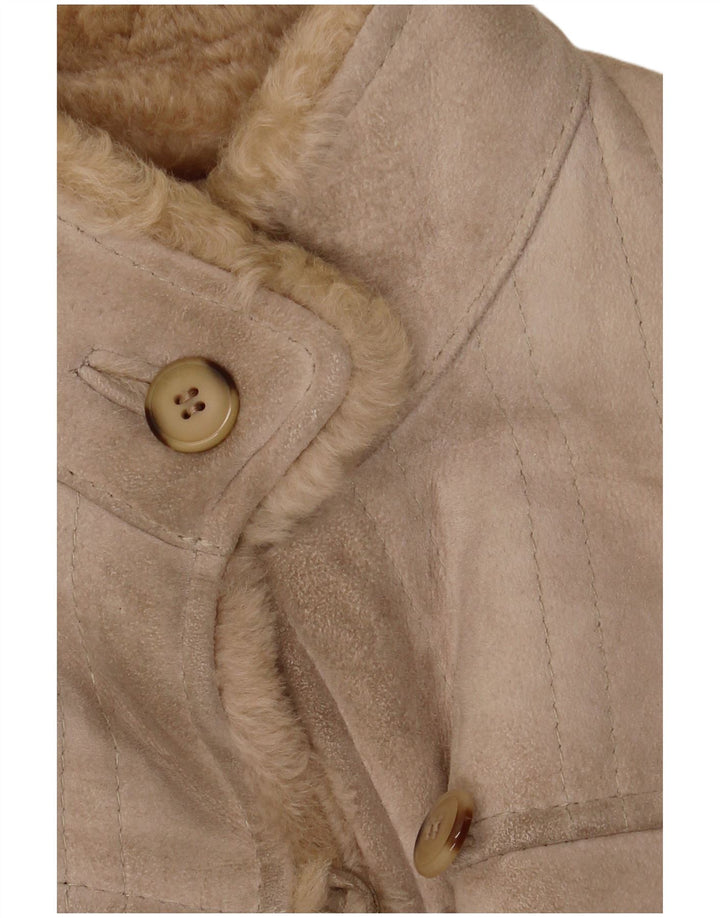 Palton vintage pentru femei din shearling IT 46 din piele mare bej