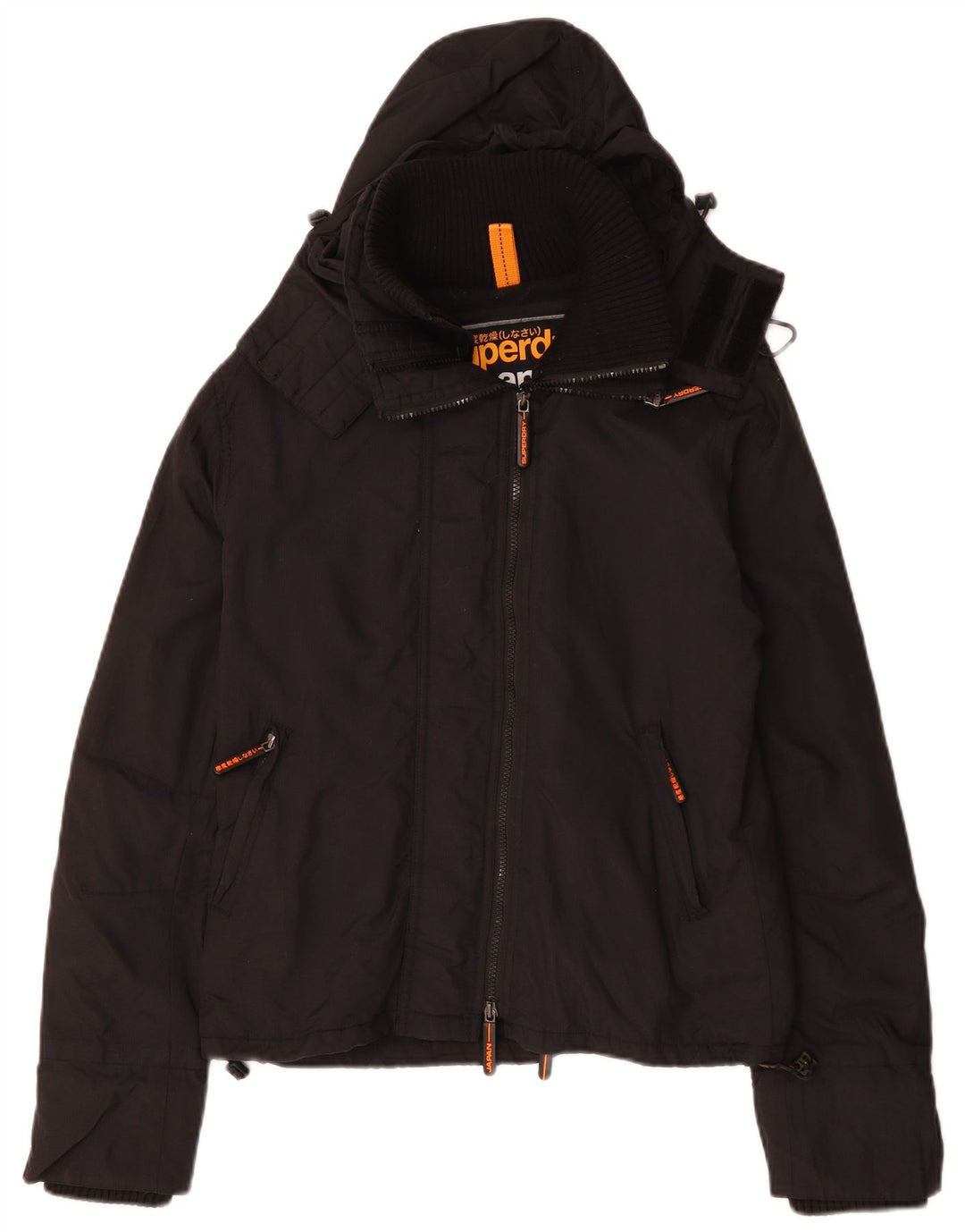 Jachetă de vânt cu glugă Superdry pentru femei UK 16, mare, negru, poliester