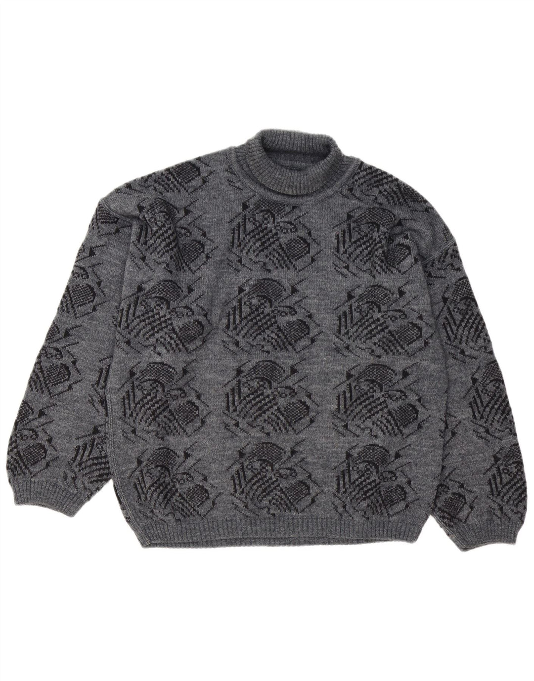 Pulover vintage pentru bărbați, cu model abstract, cu gât rulat, mare, gri