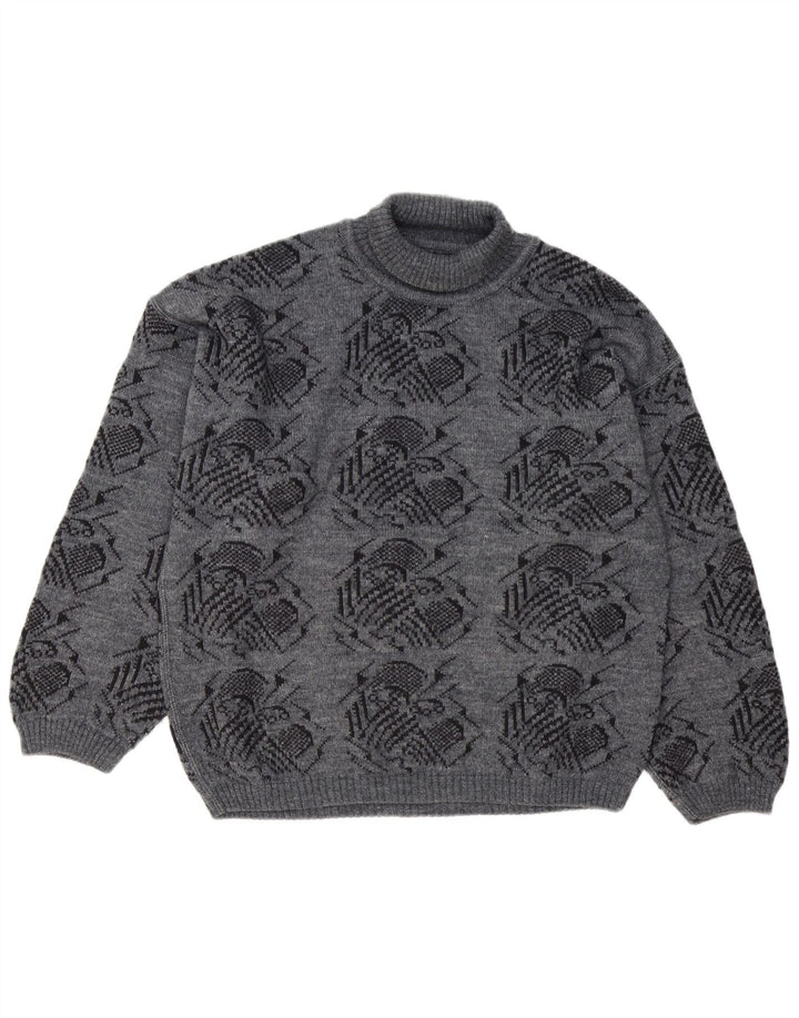 Pulover vintage pentru bărbați, cu model abstract, cu gât rulat, mare, gri