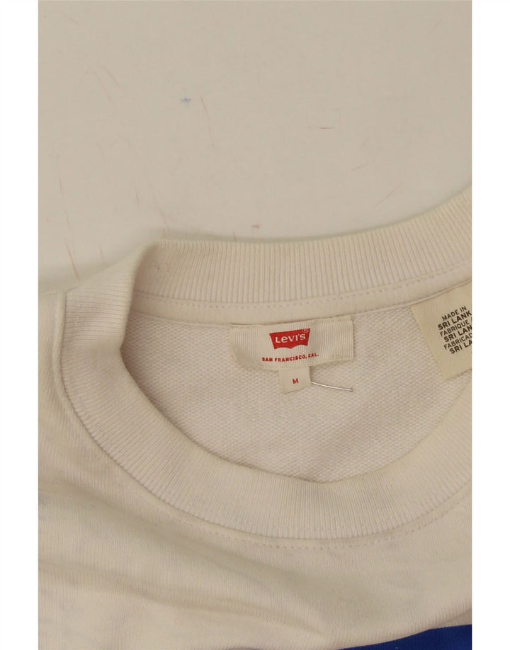 LEVI'S Womens Oversized Crop Graphic Sweatshirt Jumper UK 14 Medium White Vintage Levi's and Second-Hand Levi's from Messina Hembry 