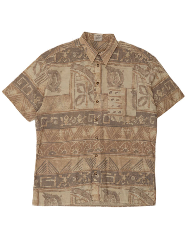 ANGELO LITRICO Cămașă cu mânecă scurtă pentru bărbați Mărimea 43/44 XL Bej Geometric Aztec