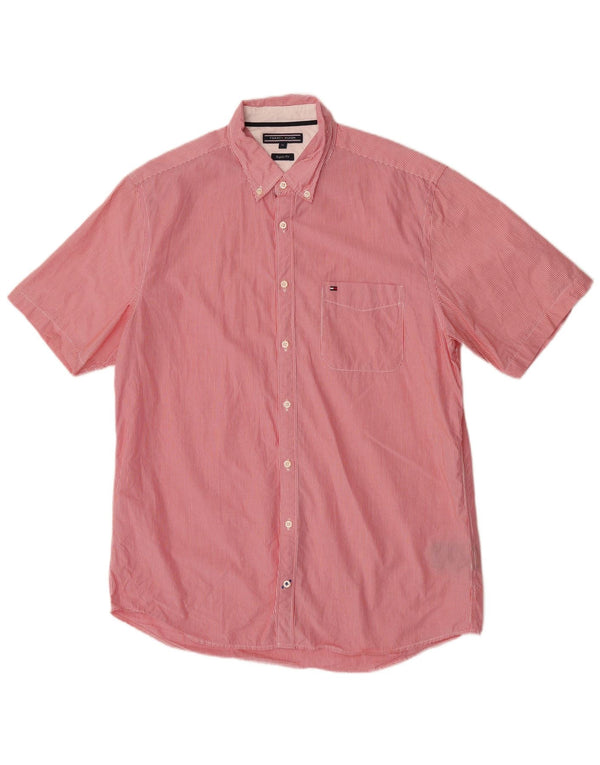 Cămașă cu mânecă scurtă pentru bărbați Tommy Hilfiger, cu tăiere obișnuită, XL, bumbac cu dungi roșii