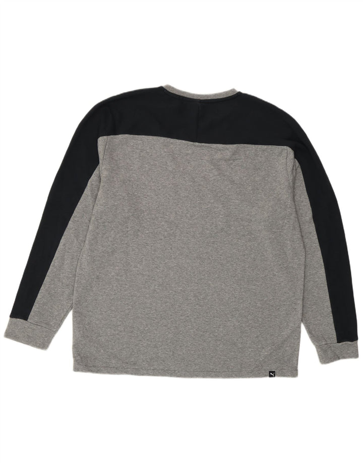 Top grafic pentru bărbați Puma cu mânecă lungă, mare, gri, color block, bumbac