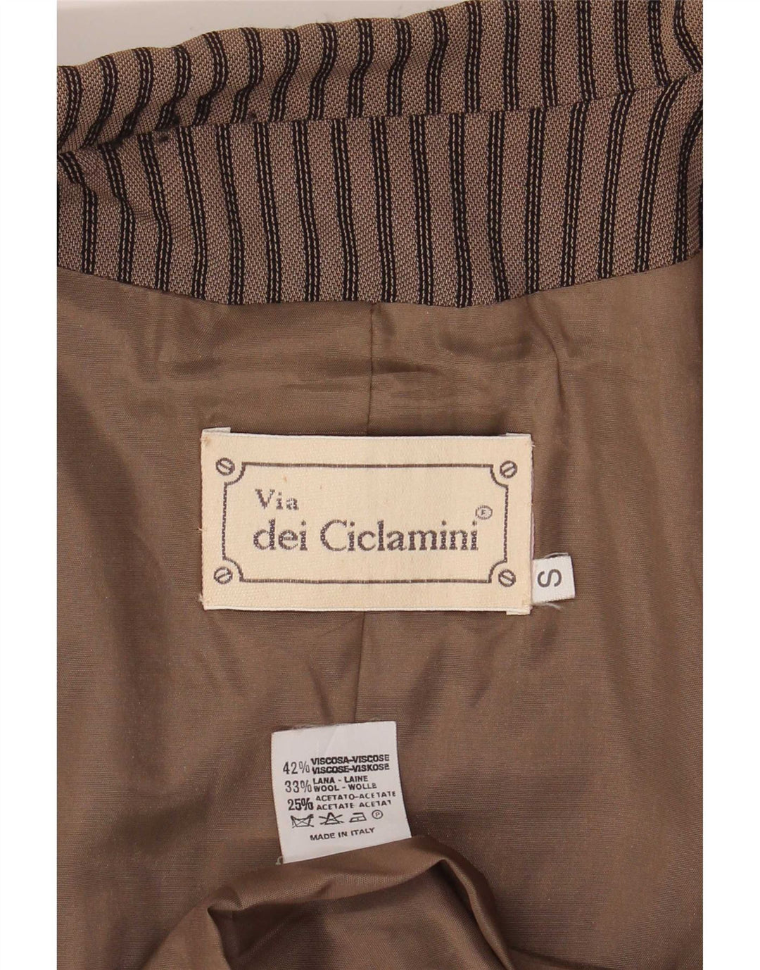 Via Dei Ciclamini Jachetă Blazer pentru Femei cu 3 Nasturi UK 10 Mic Maro cu dungi
