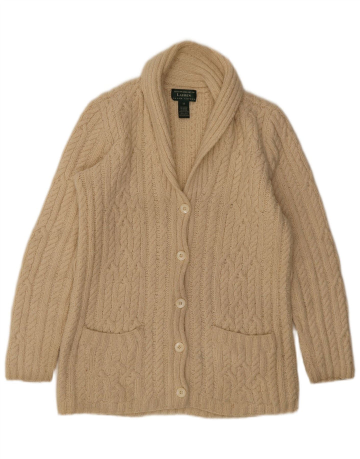 Pulover cardigan pentru femei Ralph Lauren UK 14 Mediu Lână alb închis