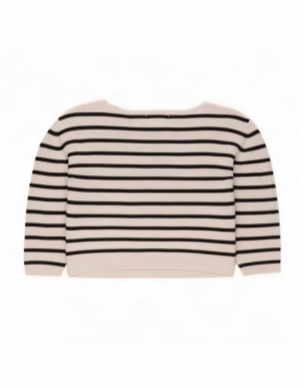 Pulover pentru femeie Zara, cu mâneci 3/4, cu gât de barcă, Marea Britanie 14 Medium, cu dungi albe