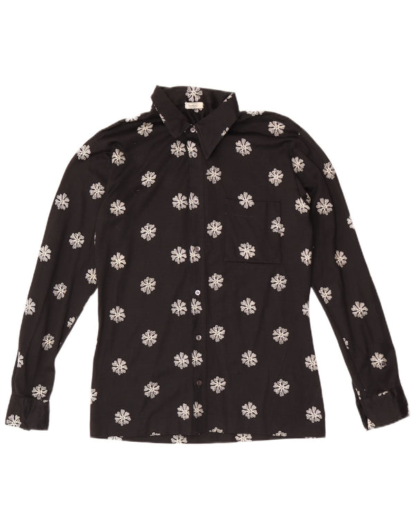 Vintage Womens Shirt UK 14 Medium Black Floral