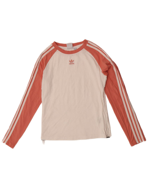 Top pentru femei Adidas cu mânecă lungă Marea Britanie 12/14, mediu alb, bumbac color bloc