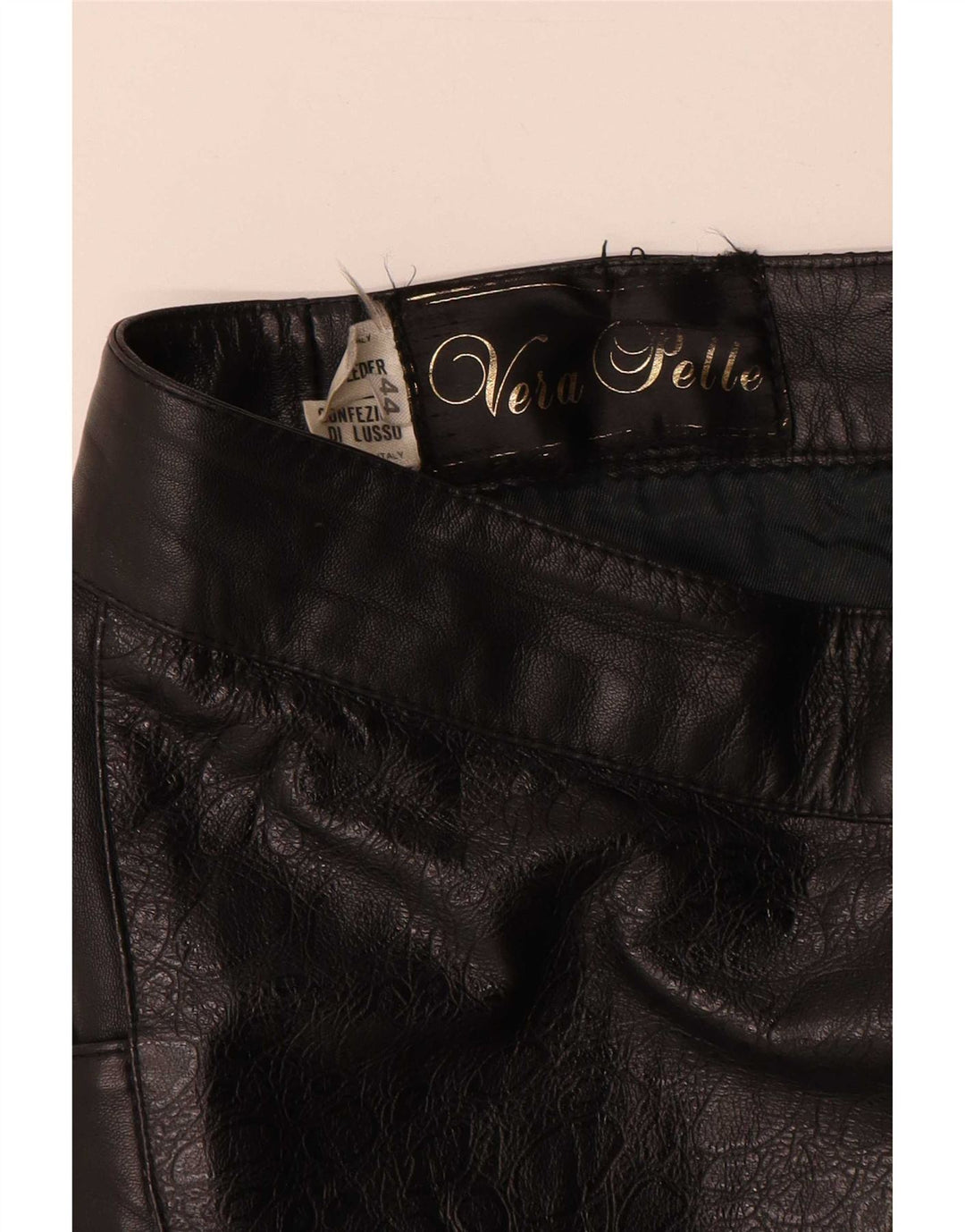 Fusta din piele vintage pentru femei IT 44 Medium W28 Piele geometrică neagră