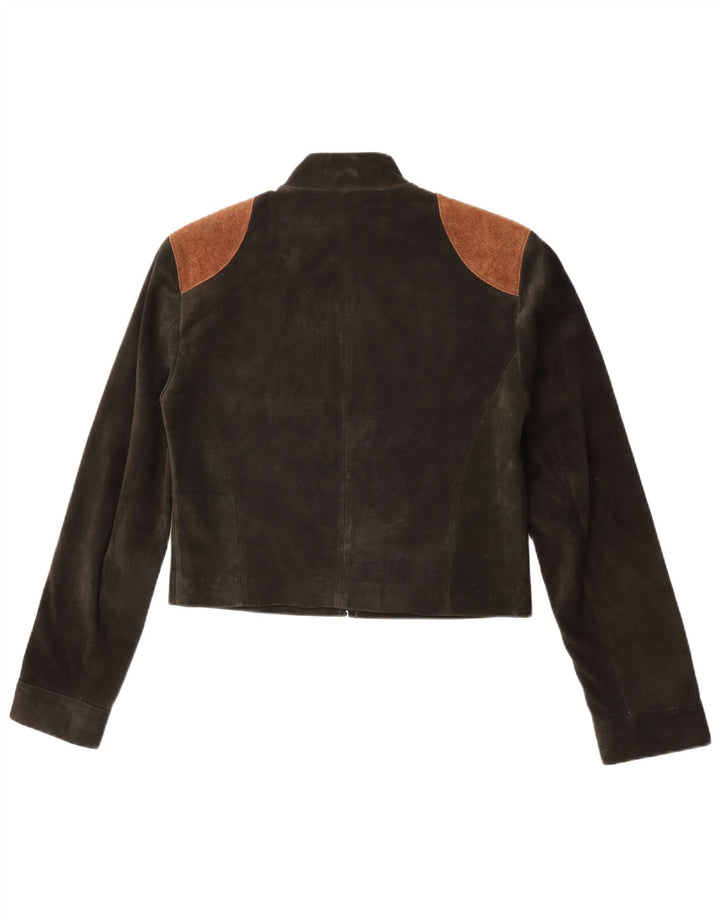 Jachetă vintage pentru femei Crop Bomber UK 12 Medium Green Colorblock