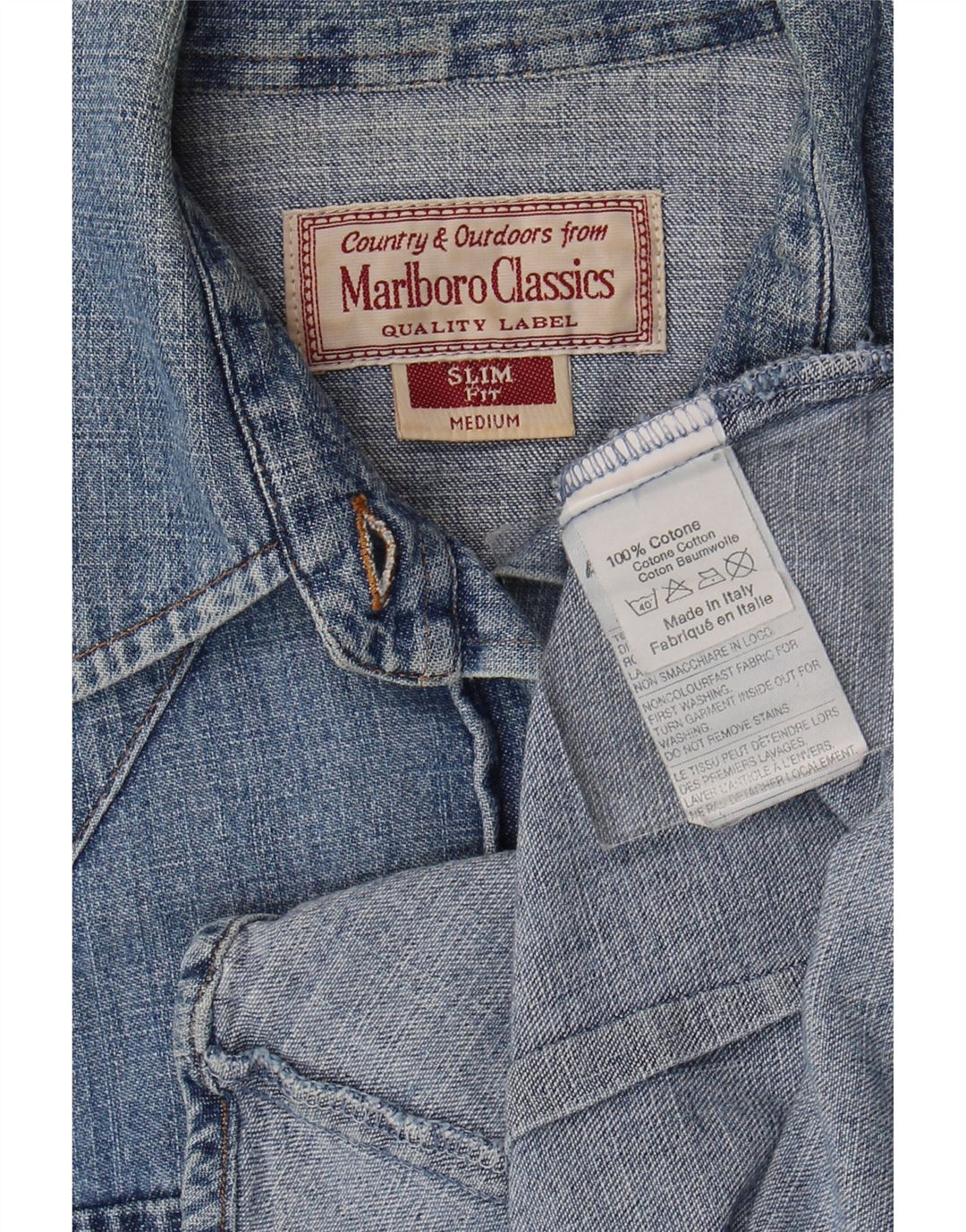 Cămașă Marlboro Classics pentru femei Slim Fit din denim UK 12 Bumbac albastru mediu