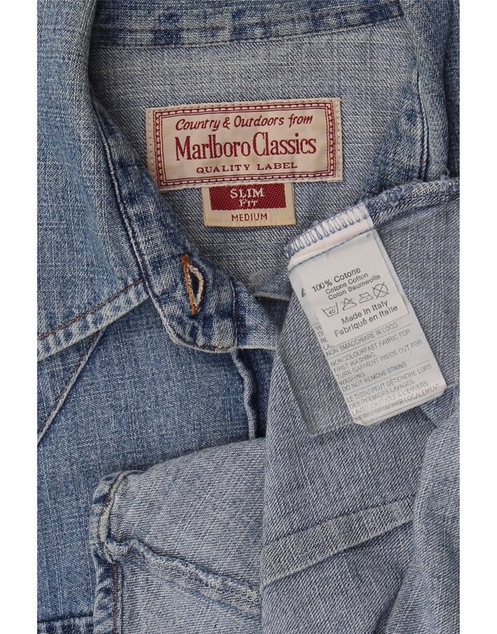 Cămașă Marlboro Classics pentru femei Slim Fit din denim UK 12 Bumbac albastru mediu