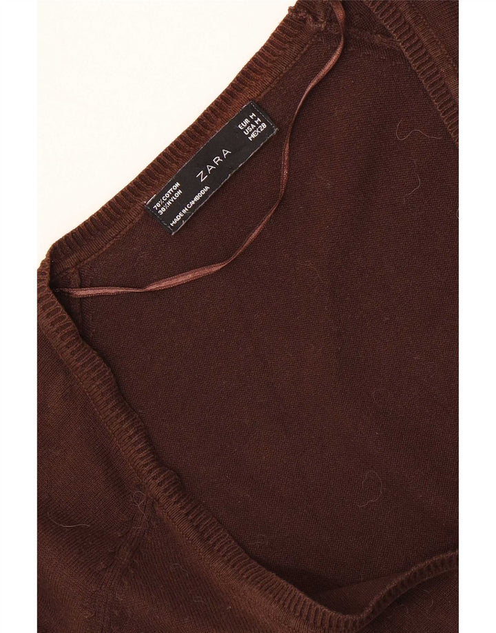 Pulover cardigan pentru femei Zara UK 12, bumbac maro mediu
