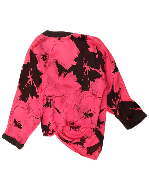 Vintage Womens Asymmetric Shirt Blouse UK 14 Large Pink Floral