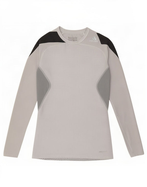 Adidas Womens Compression Top Manecă lungă UK 14 Medium Gri Flecked